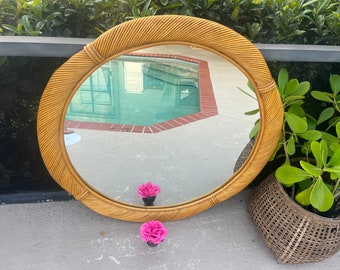 Vintage Gabriela Crespi Style Pencil Reed-Bamboo Mirror, Wrapped Rattan Island style Mirror