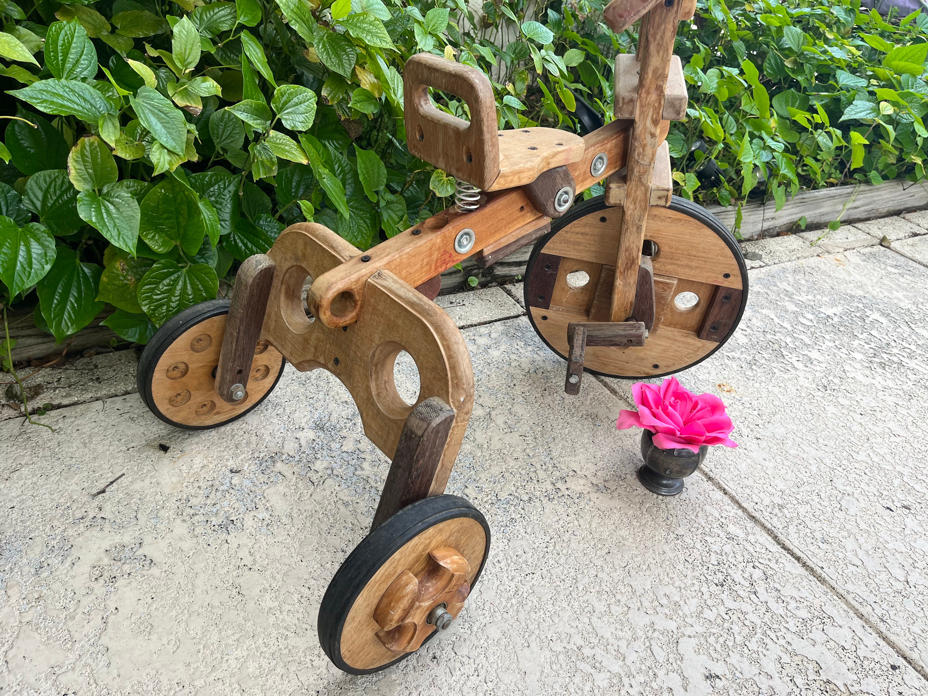 Vintage Wooden Tricycle, Handmade Tricycle With Spring Seat, Hecho En  Columbia 
