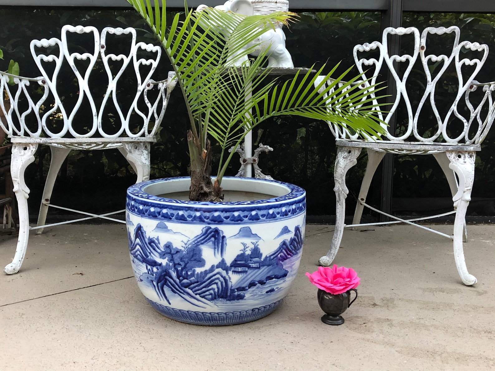 Large BLUE AND WHITE Planter 18 X 12 Tall Chinoiserie Large - Etsy