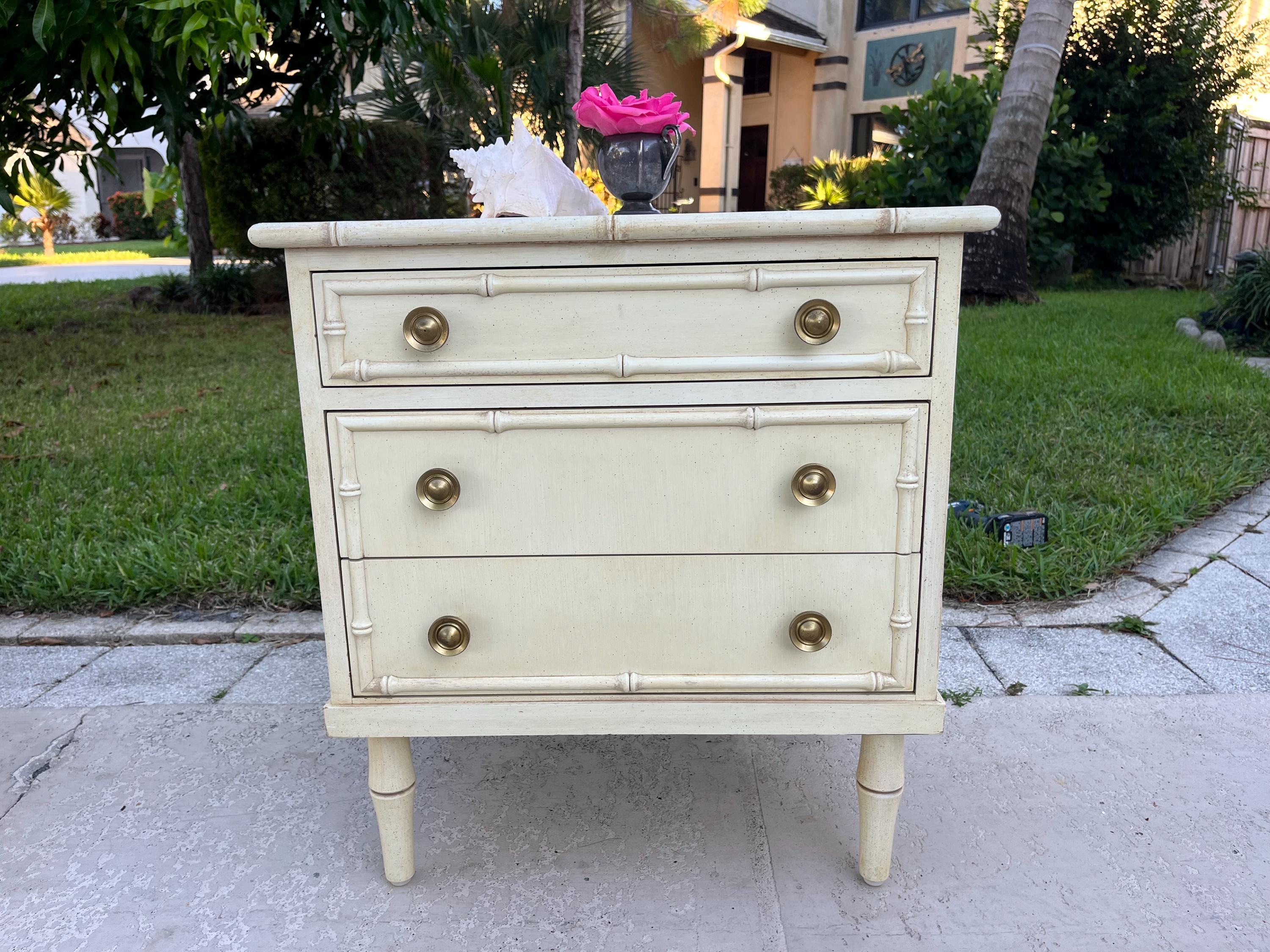 Vintage Ficks Reed Style Faux Bamboo Nightstand, Coastal Boho Faux