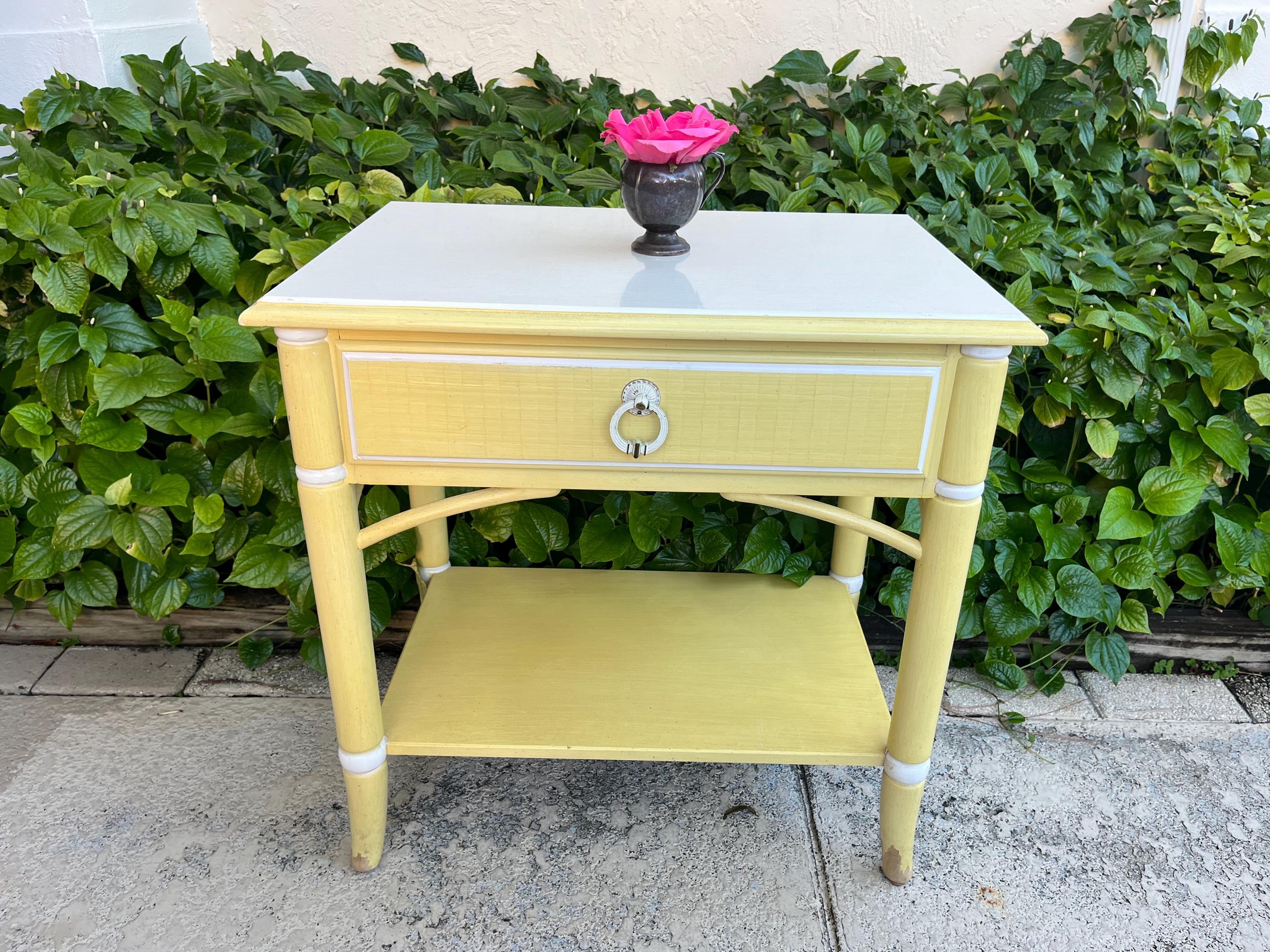 Vintage Faux Bamboo Nightstand, Thomasville Coastal Style Yellow