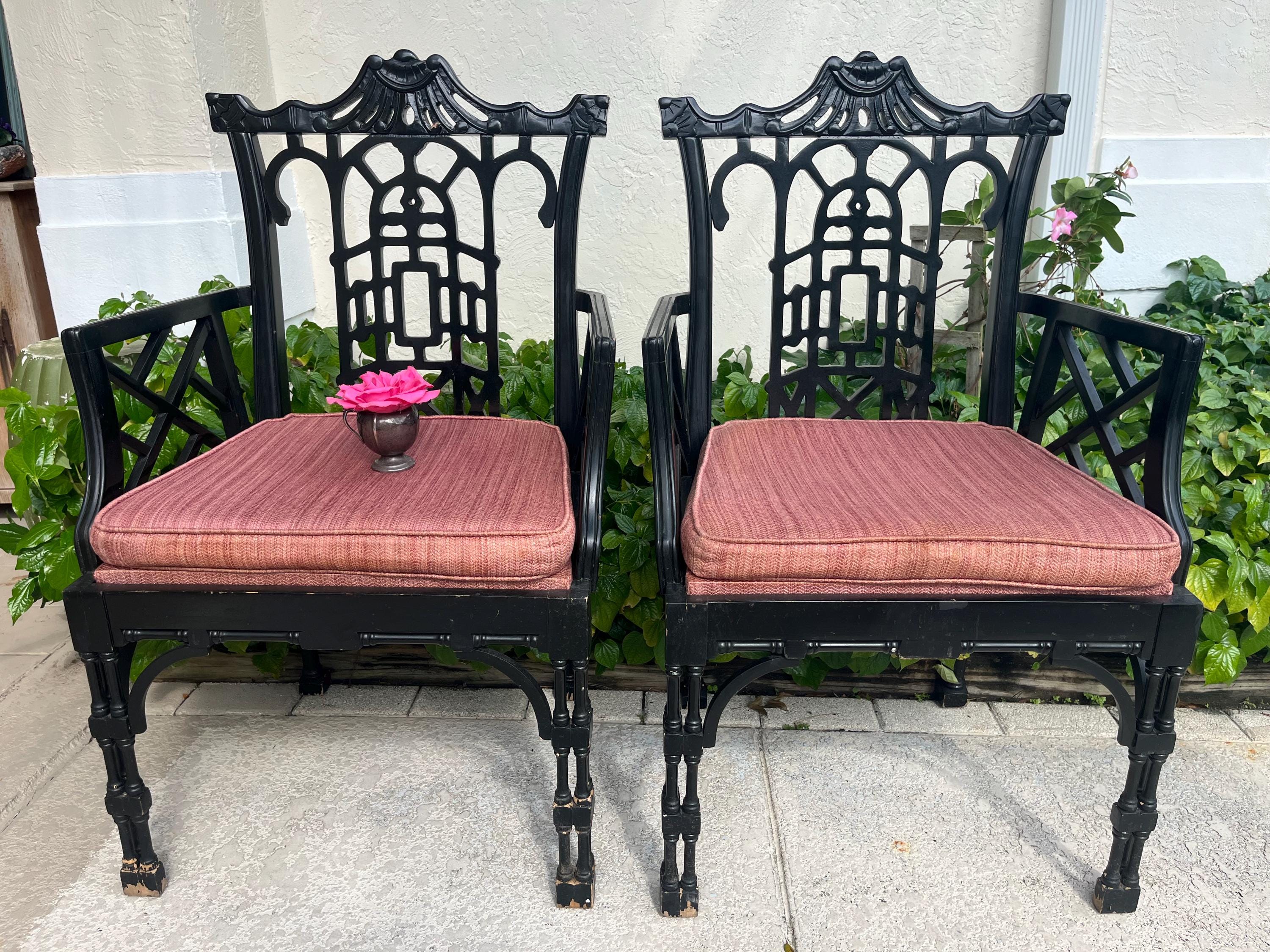 PAGODA CHINESE CHIPPENDALE Arm Chair, Palm Beach Chinoiserie