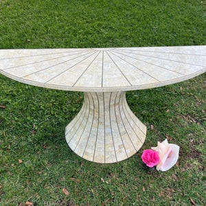 MAITLAND SMITH Stone Demilune Console Table, Maitland Smith Tessellated Console Table