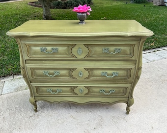 Brandt French Provincial Louis XV Carved Chest of Drawers, Vintage French Louis XV carved nightstand