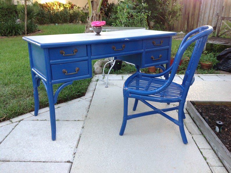 Ficks Reed Style Desk And Chair Bamboo Fretwork Desk And Etsy