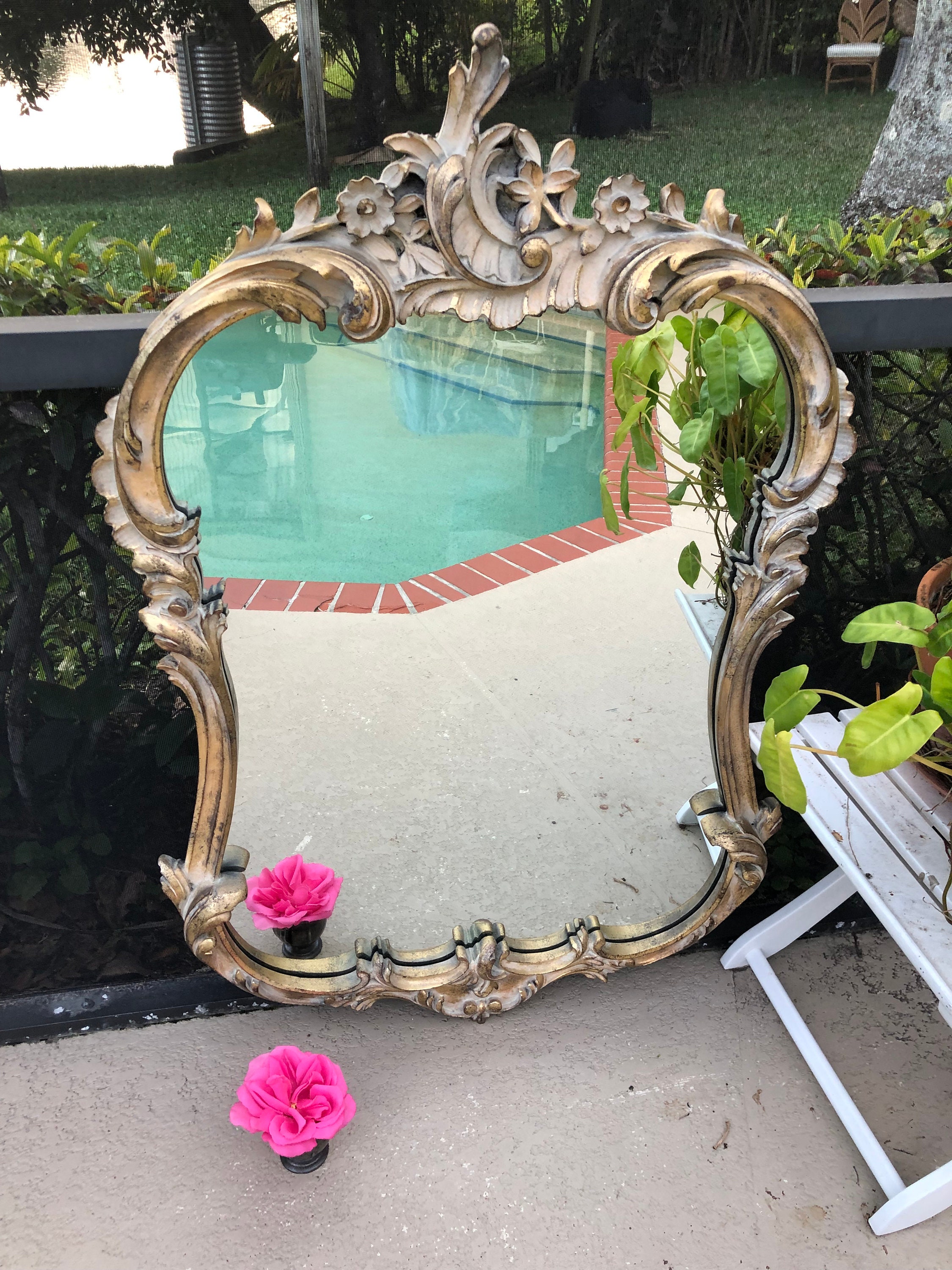 Gold Mirror, Gold - Style Gold Gilt Rococo Provincial Chic Mirror, Scroll Vintage Floral Etsy Shabby French Large Mirror Scroll Mirror, Mirror,