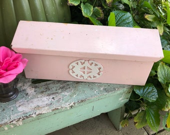 Sweet Shabby Chic Pink Mailbox, Vintage Pale Pink Mailbox, Cottage Style Pink Mailbox, Decorative Pale Pink Plant holder at Retro Daisy Girl