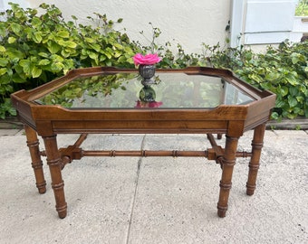 FAUX BAMBOO COFFEE Table octagon glass top