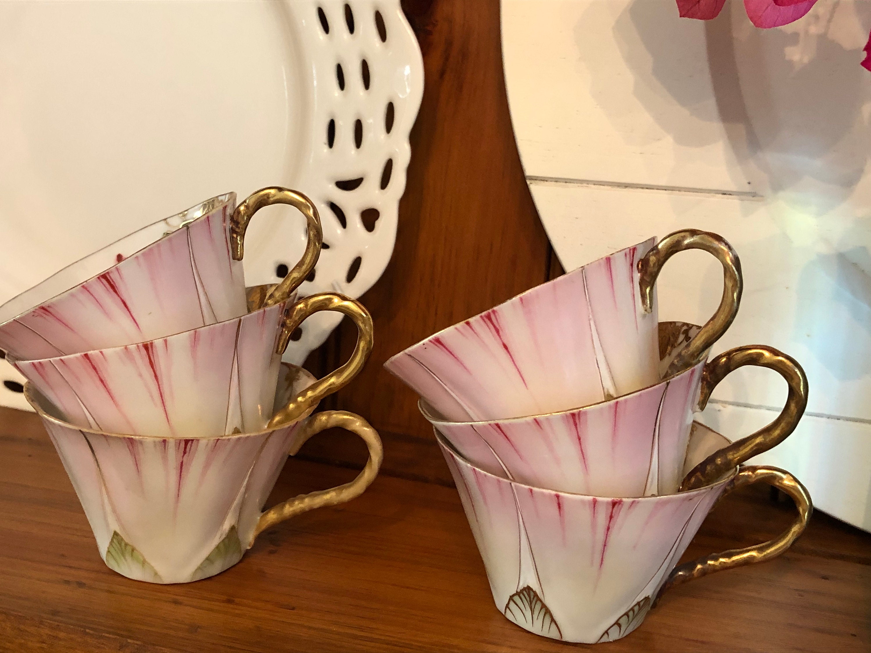 TINY FLOWER SHAPED TEACUPs / 6 Demitasse Tea cups gold handle Etsy