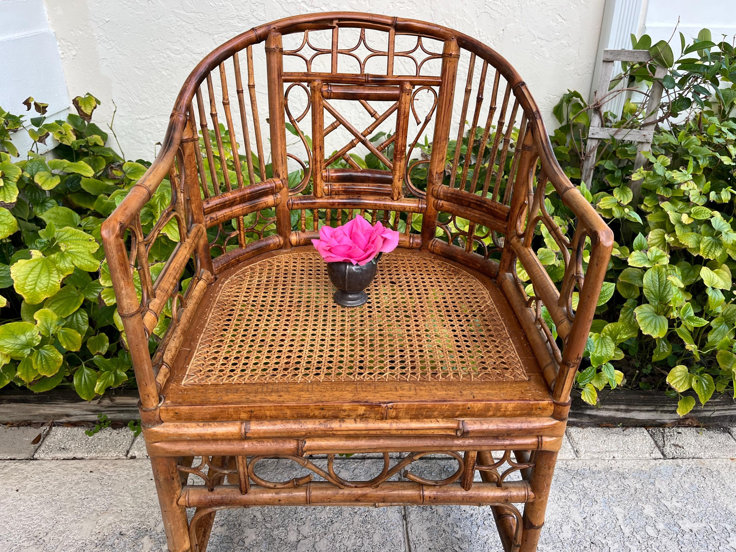Vintage Brighton Pavilion Style Chair Burnt Bamboo Tortoiseshell