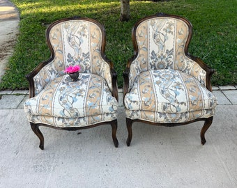 Pair of Louis XVI Bergere Arm chairs, French style Bergeres