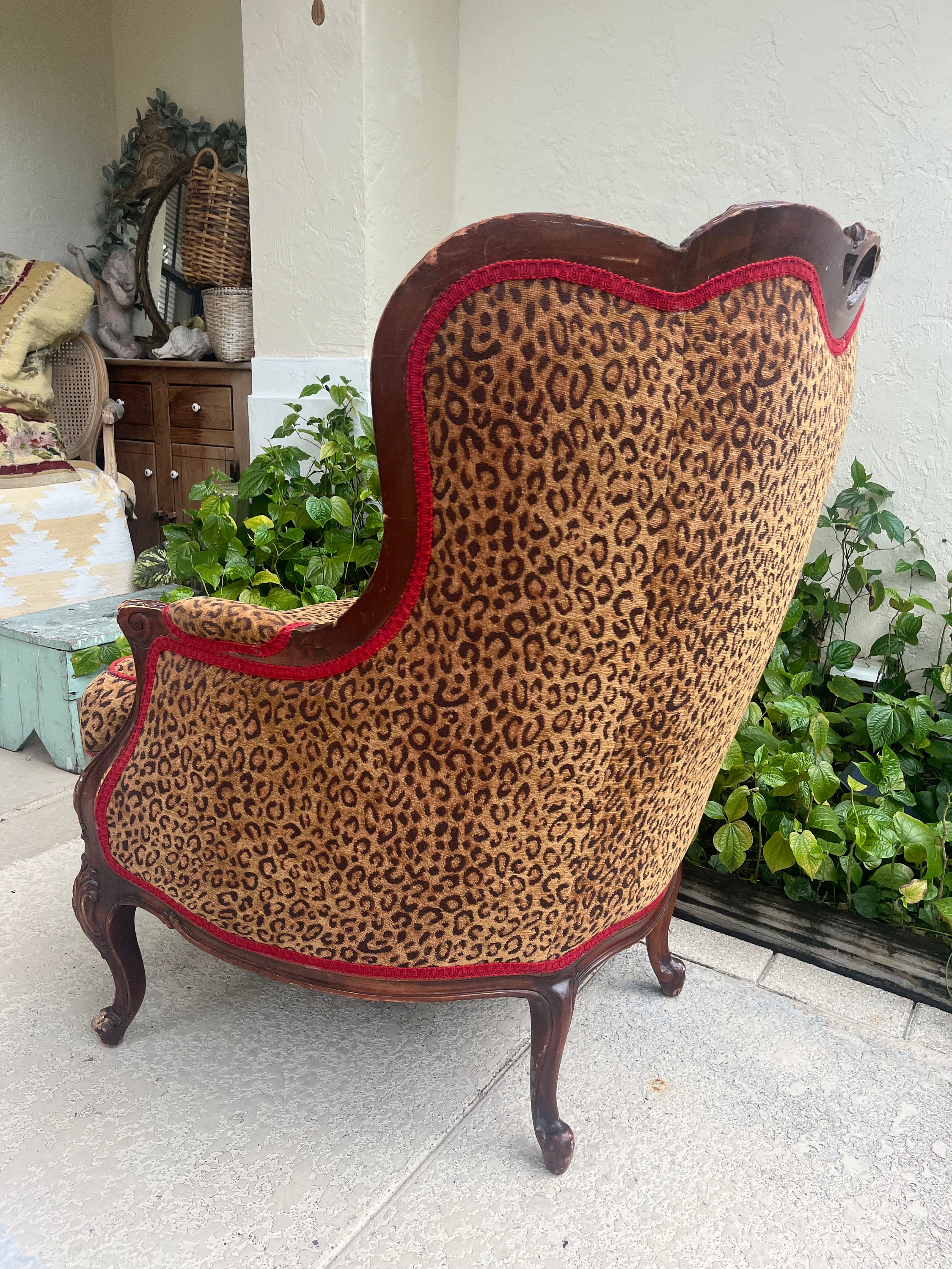 French Louis XV Style Wingback Bergere Chair, Carved Barrel Back