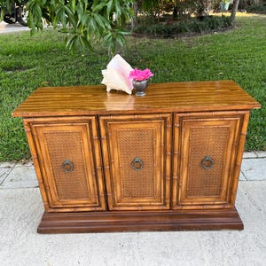 FAUX BAMBOO CONSOLE, Faux Bamboo Cabinet, Faux Bamboo Bar, Coastal style faux bamboo cabinet
