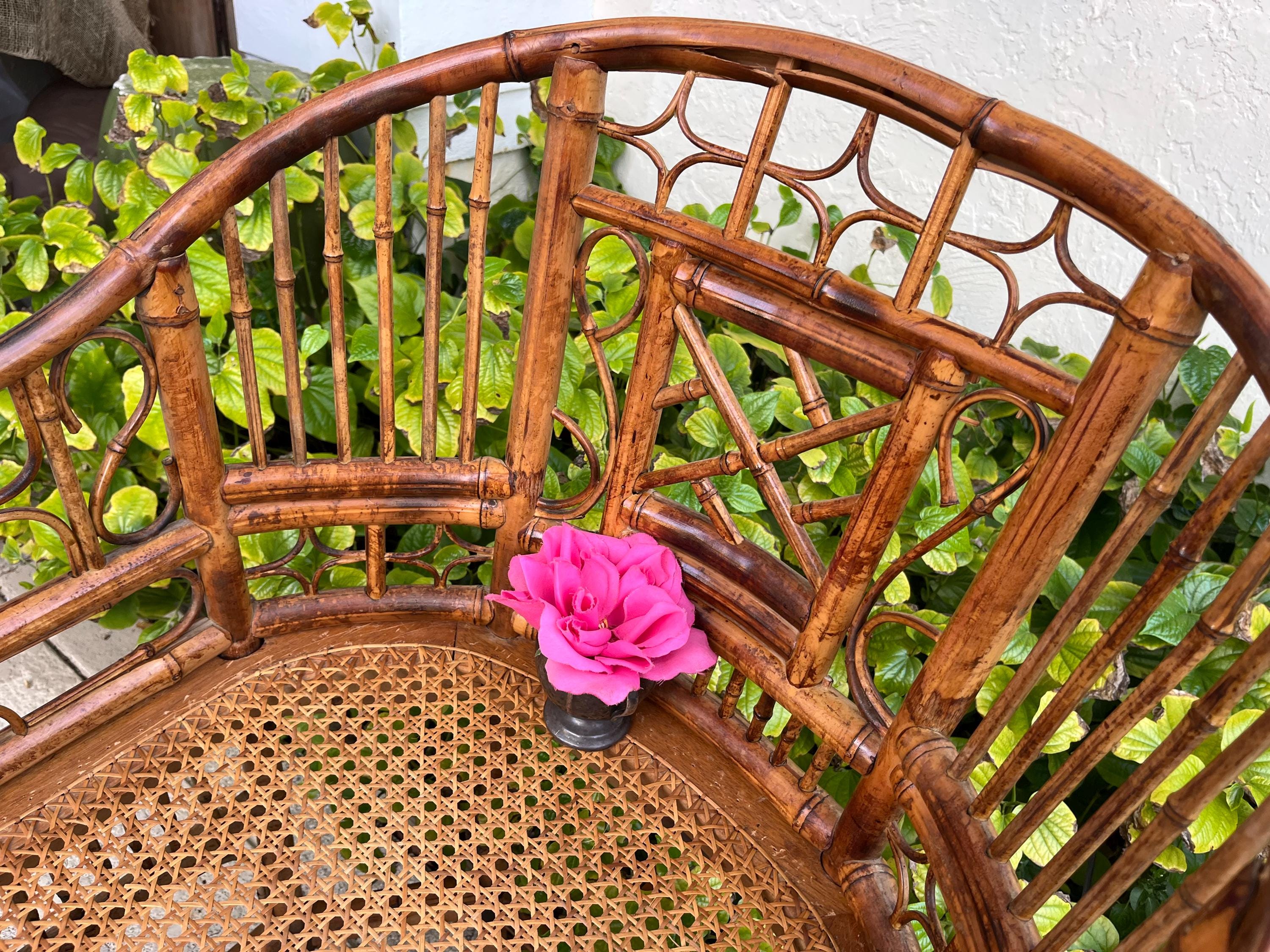 Vintage Brighton Pavilion Style Chair Burnt Bamboo Tortoiseshell