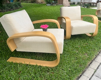 VINTAGE TANK CHAIR Vintage Artek 400 Tank Armchair by Alvar Aalto, Cantilever Chair, birch wood Iconic Tank Chair at Retro Daisy Girl