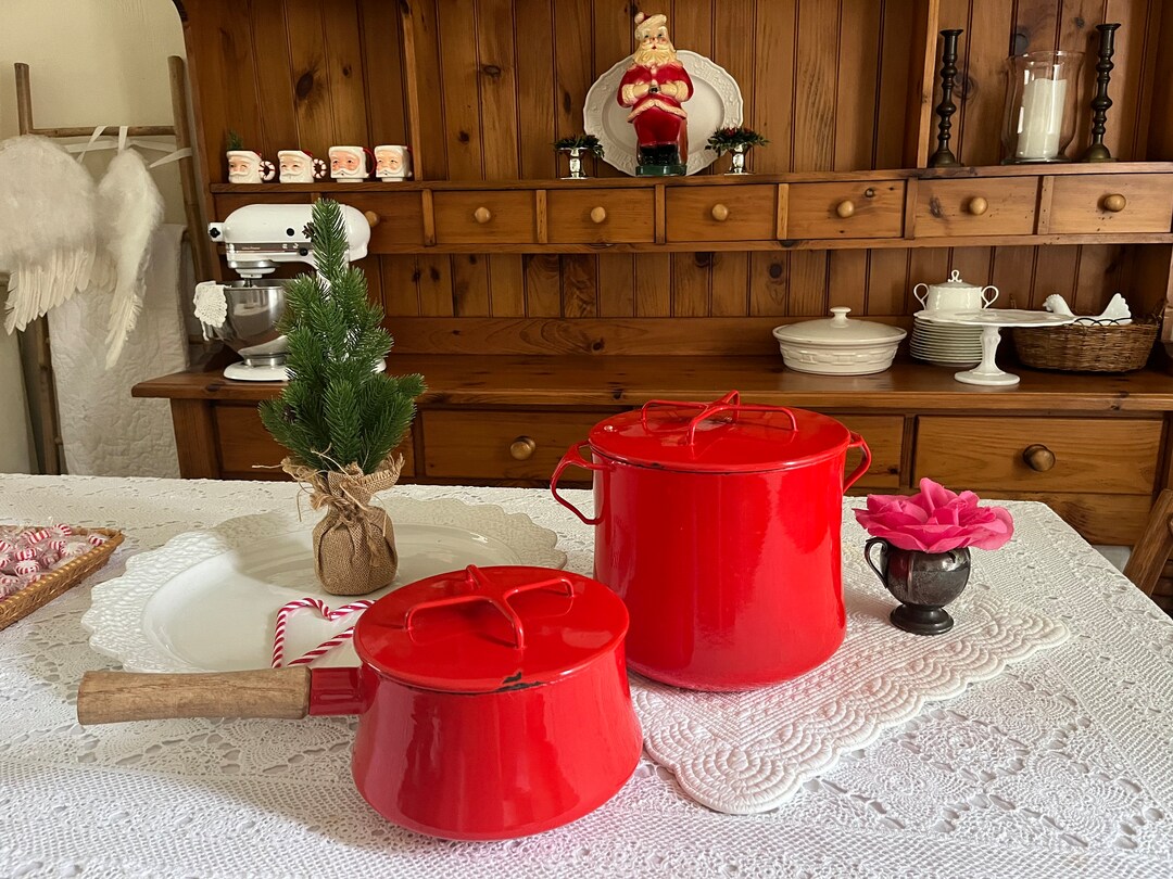 Vintage Dansk Kobenstyle Red Enamel Skillet Pan and Lid Designed
