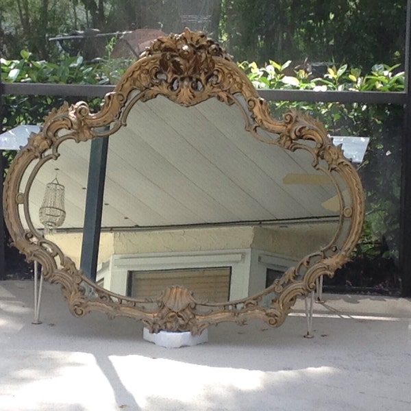 SHABBY CHIC GOLD Large Mirror / Almost 5 Feet Long and Over 4 Feet Tall / Rococo Mirror Cottage Paris Apt Style On SALe at Retro Daisy Girl