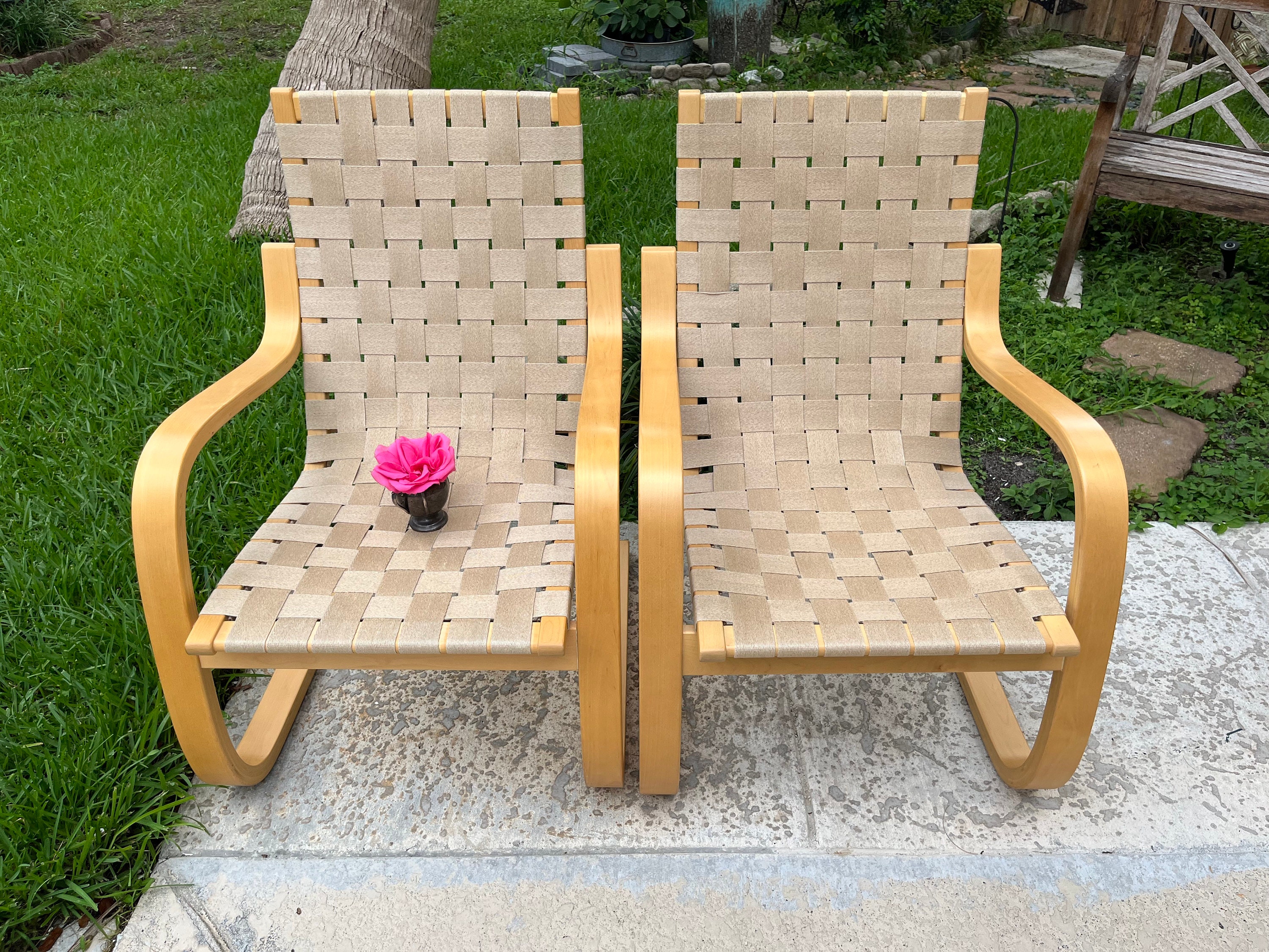 ARTEK Alvar Aalto Lounge Chair Model 406, Birch & Woven Straps