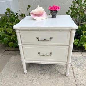 Vintage Faux Bamboo Nightstand, Henry Link Reproduction Nightstand, Coastal Faux Bamboo White Nightstand