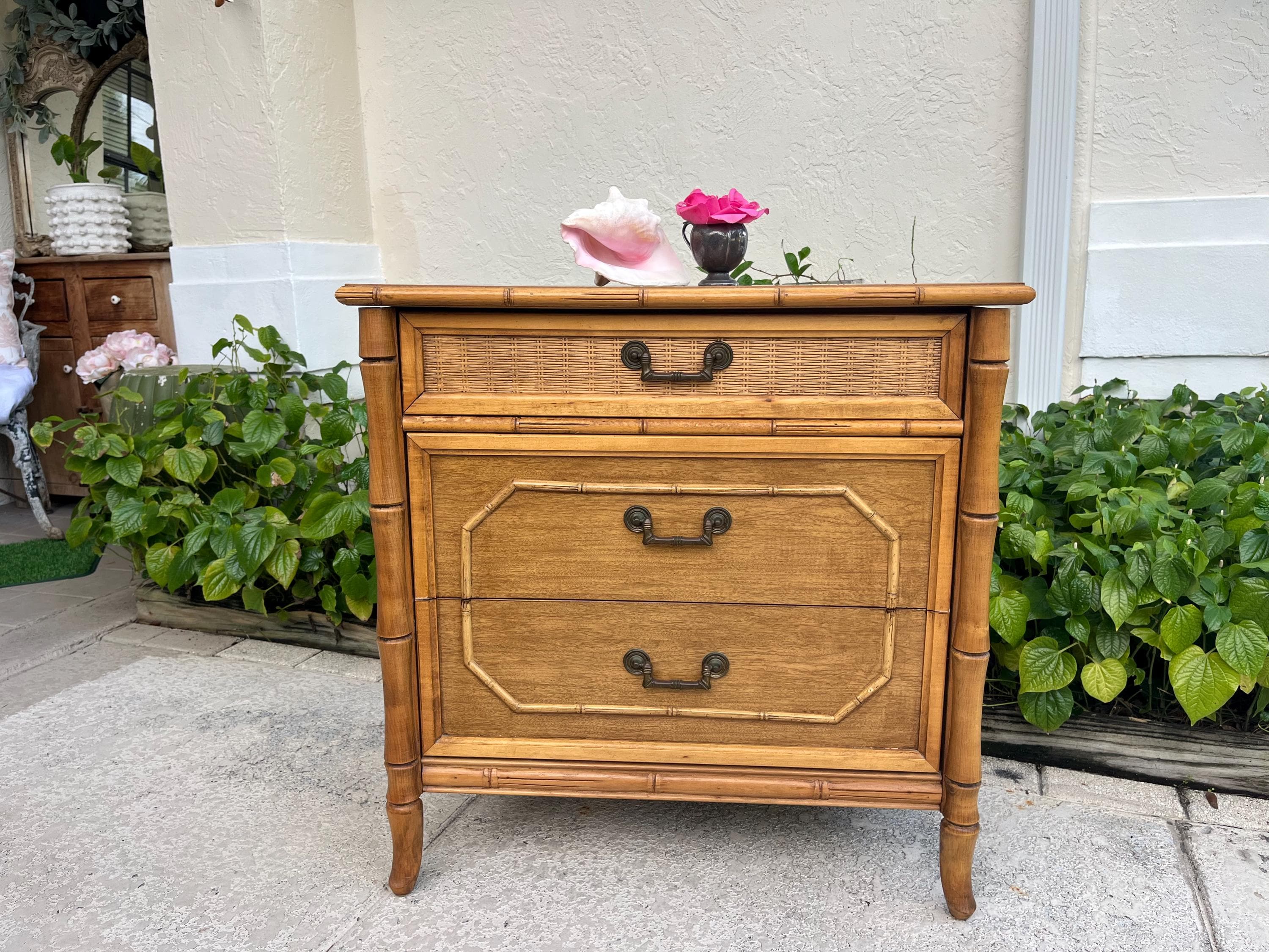 OVERSIZED FAUX BAMBOO Nightstand 30 Tall Natural Nightstand by Broyhill Faux Bamboo Nightstand Coastal Style Bamboo Nightstand Etsy