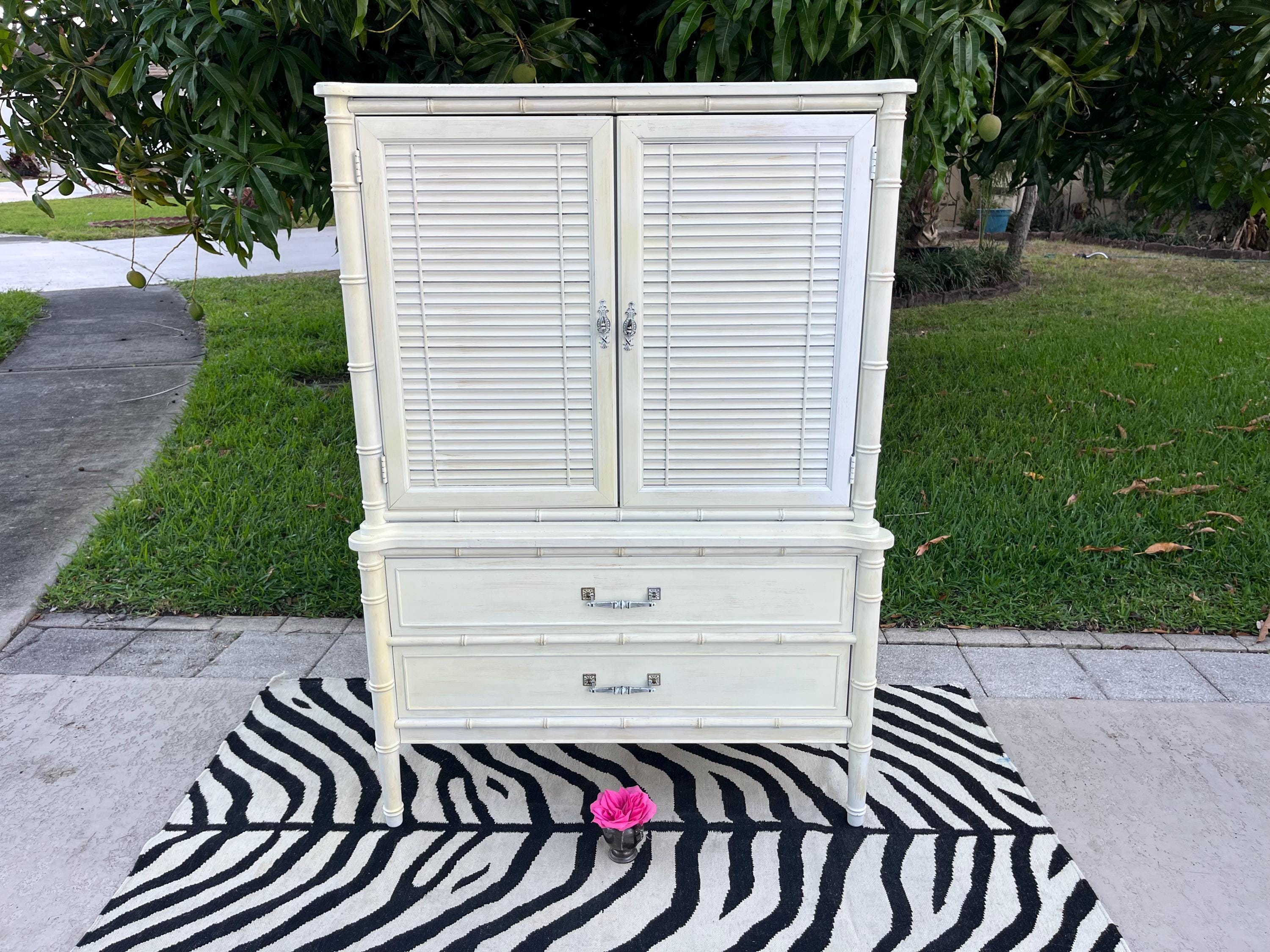 HENRY LINK BALI Hai Faux Bamboo Armoire Cabinet, Vintage Coastal