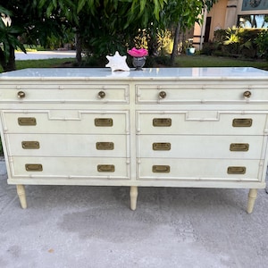 Vintage Ficks Reed Style Faux Bamboo Dresser with 8 Drawers, Coastal Boho Faux Bamboo Dresser at Retro Daisy Girl