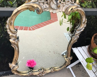 Vintage Gold Scroll Mirror, French Chic Shabby Mirror Mirror, Large Gilt Rococo Gold Scroll Floral Etsy - Style Provincial Mirror, Mirror, Gold