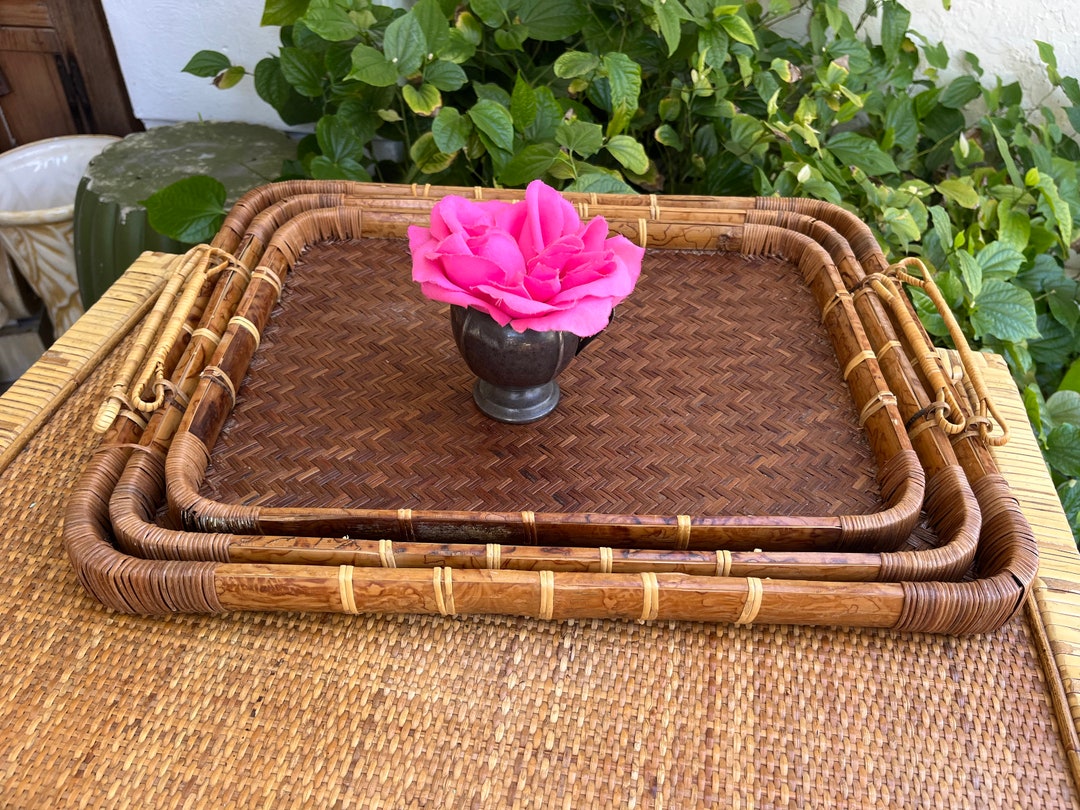 3 Woven Rattan Platters Nesting Rattan Cane Trays Rattan Etsy