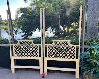 Pair of Ficks Reed Style Bamboo Twin Trellis Headboards with Posts  80" Tall