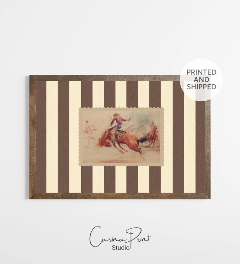 Vintage Rodeo Cowboy Watercolor Print |western Wall Art With Striped ...