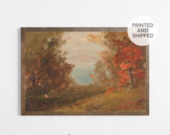 Vintage Autumn Lake Painting | Fine art printed and shipped | Digital & Physical Options