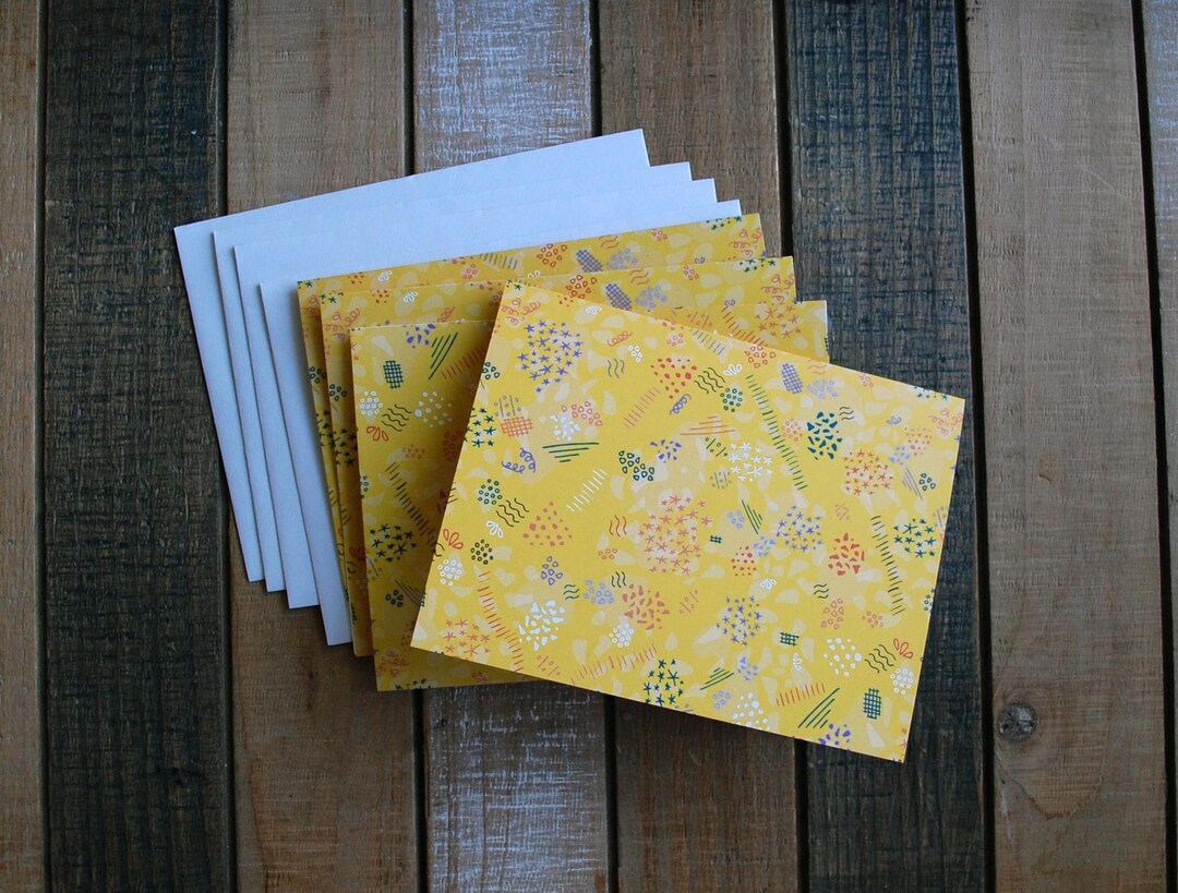 Yellow Doodle Blank Note Card Set - Etsy