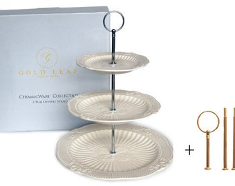 Interchangeable 2 or 3 Tier Cake, Cupcake, Cookie, Dessert Display Stand - Serving Platter Includes Silver and Gold Hardware