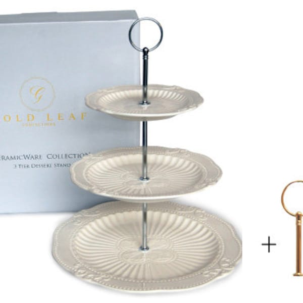 Interchangeable 2 or 3 Tier Cake, Cupcake, Cookie, Dessert Display Stand - Serving Platter Includes Silver and Gold Hardware