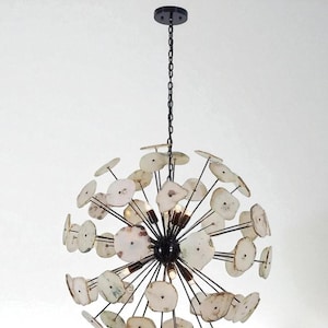 1950's Handcrafted White Agate Stone Italian Ceiling Light Sputnik Chandelier Stilnovo Style  Lamp Lighting Ceiling Fixture Black Antique