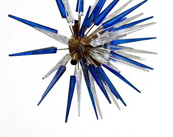 Mid-Century Modern Crystal Blue And White Acrylic Spikes - Wall Sconce Lamp - Italian Wall Light Fixture - Chandelier Wall Lightings