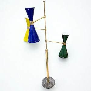 Vintage 1950s Mid-Century Brass Multicolor Italian 3-Sconce 6-Lights Wall Lamp – Handmade Stilnovo Kalmar Lighting