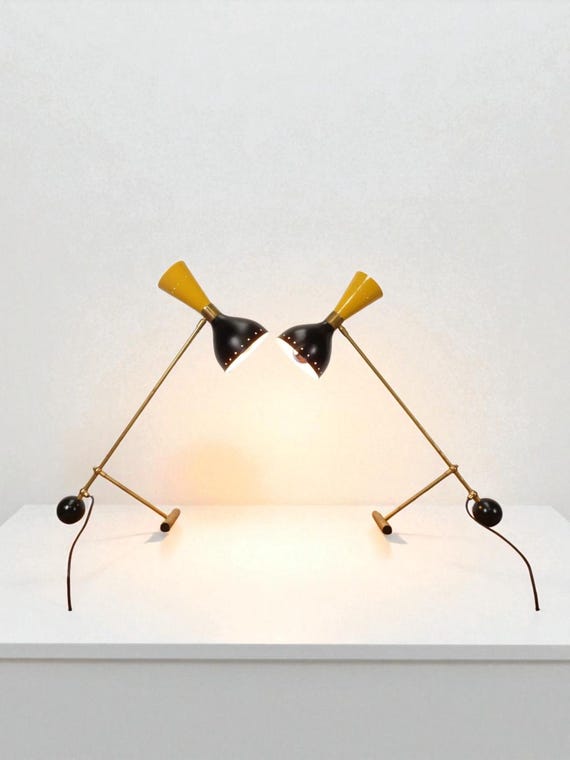Pair of Italian conical mid century style table lamps Desk lamp Adjustable Lamp Light Vintage Bedroom Lamp
