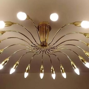 1950's Mid Century Modern Brass Italian Chandelier Stilnovo Style Kalmar 16 Arm  - Vintage Ceiling Light