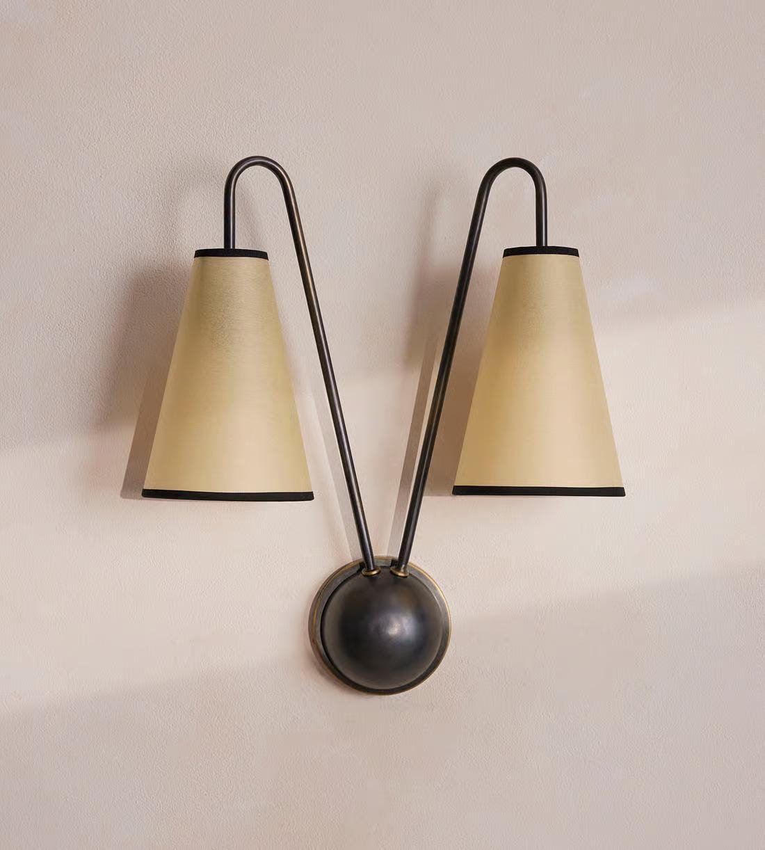 Blackened Double Shade Wall Sconce Fabric Shade Wall Lamp Brass Wall blackened-double-shade-wall-sconce-fabric-shade-wall-lamp-brass-wall