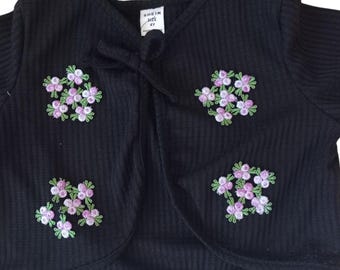 Black Cardigan with Embroidered Purple Flowers