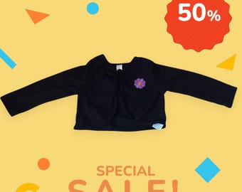 Embroidered Pink Flower Black Cardigan