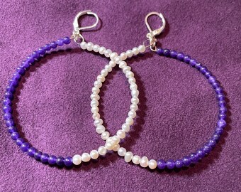 Amethyst Pearl Hoops