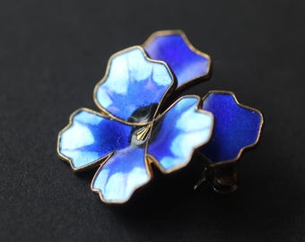 David Andersen Norway Sterling Silver 925 Blue Enamel Pansy Flower