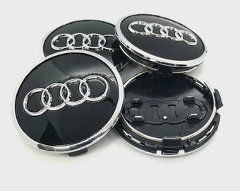 Audi Alloy Wheel Center Caps (x4) - Black/Grey, 60-69mm