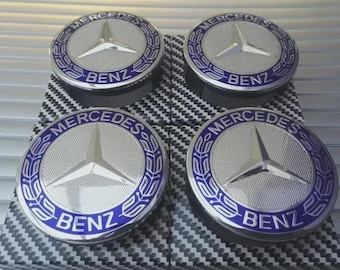 4x Blue Mercedes Benz Alloy Wheel Center Caps (75mm)