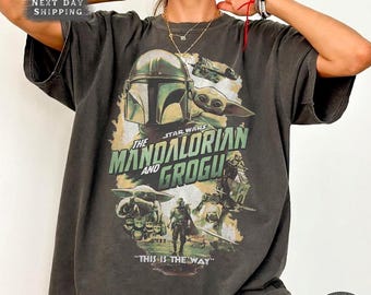 Camiseta vintage de Star Wars de The Mandalorian y Grogu, camiseta de Grogu el cazarrecompensas, camiseta de Star Wars estilo años 90, camiseta de Baby Yoda, camiseta de Mandalorian