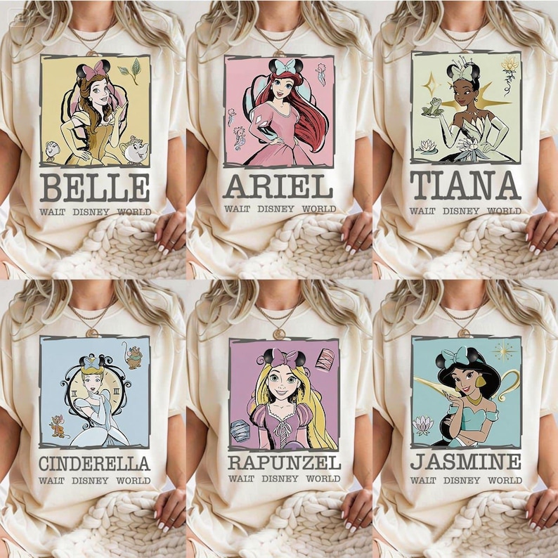 Disney Princess Shirt, Retro Cinderella Belle Rapunzel Ariel Snow White Jasmin Aurora Tee, Disney Trip Tee, Disney Girl Trip Shirt image 1