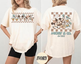Retro Mickey & Co Est 1928 Comfort Colors®  Shirt, Mickey And Friends, Disney Family Vacation Checkered Tee, Disneyland Tee, Disney Trip Tee