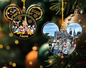 Personalized 2026 Family Trip Photo Ornament, Custom Photo and Name Mouse and Friends Acrylic Ornament Family Trip Ornament, Family Keepsake
